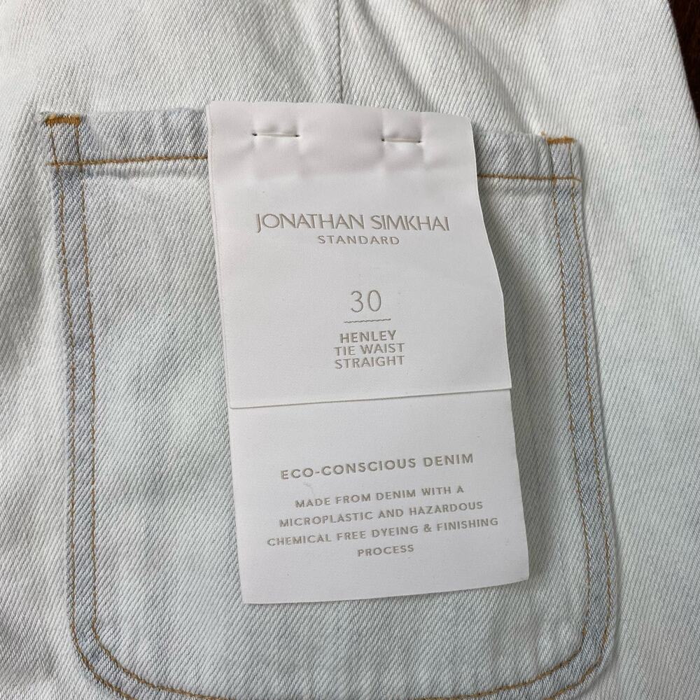 Jonathan Simkhai Organic Light Blue Henley Tie Waist Straight Leg Jeans Sz 30 - Picture 11 of 12